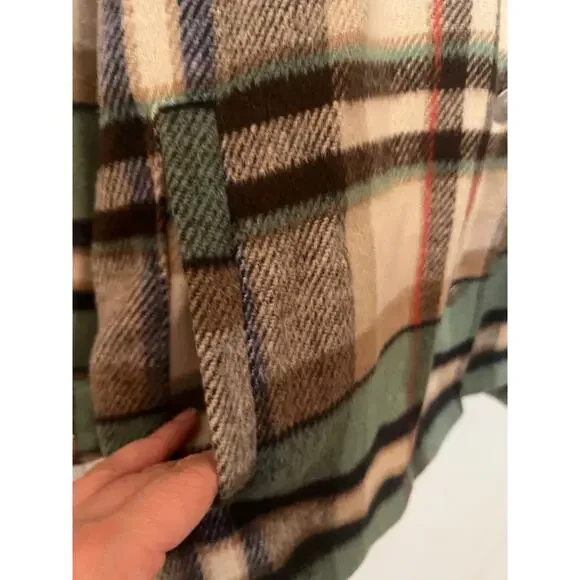 Zara Women's Large Button Down Shirt Check Plaid Beige Green Oversized Jacket - Picture 6 of 8